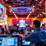 Bermain bandar togel dengan suasana kasino yang penuh warna dan penuh semangat.