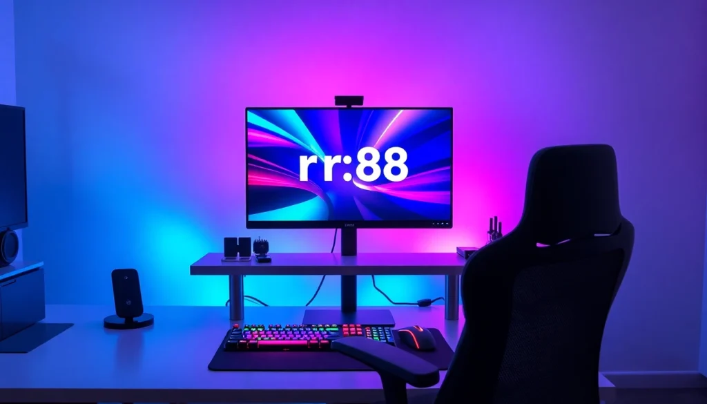 Engage with the rr88 link on an immersive gaming setup, radiating energy and innovation.