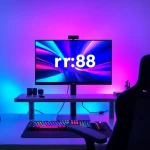 Engage with the rr88 link on an immersive gaming setup, radiating energy and innovation.