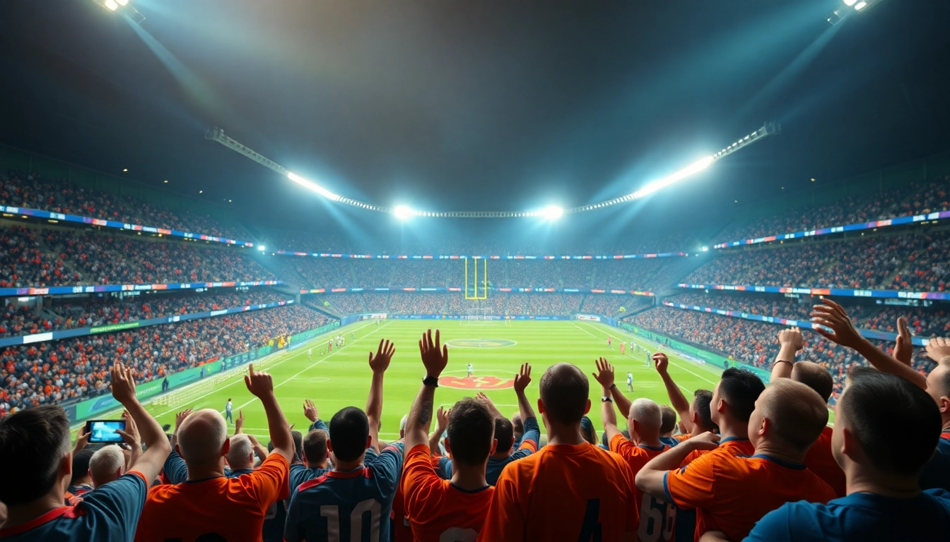 스포츠중계에 열광하는 팬들이 있는 생생한 스포츠 방송 장면