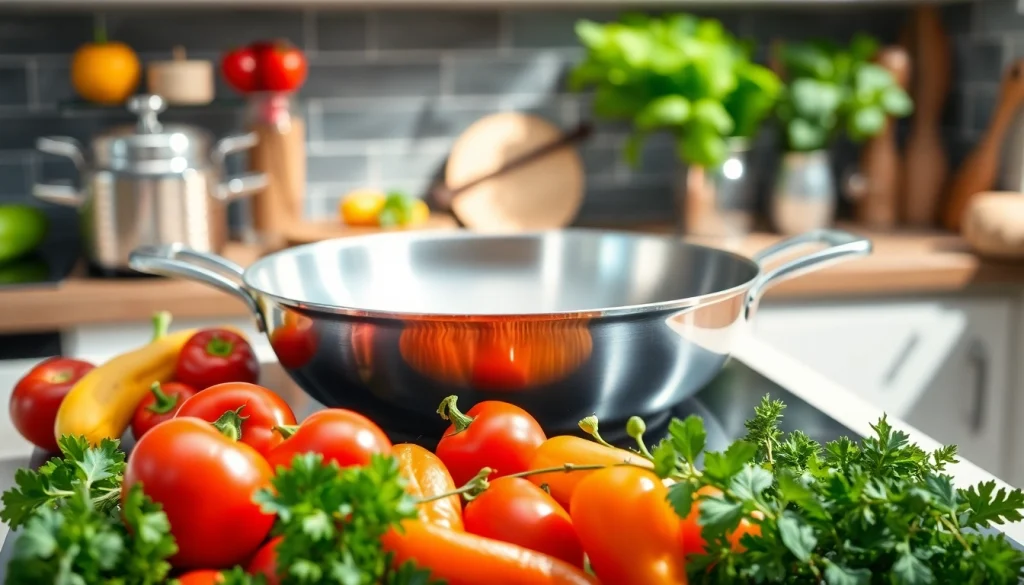 Discover the best cookware for induction NZ featuring stylish stainless steel pans with fresh ingredients.