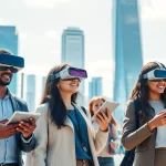 Engage with transformative Technology in a vibrant urban environment showcasing innovation and interaction.