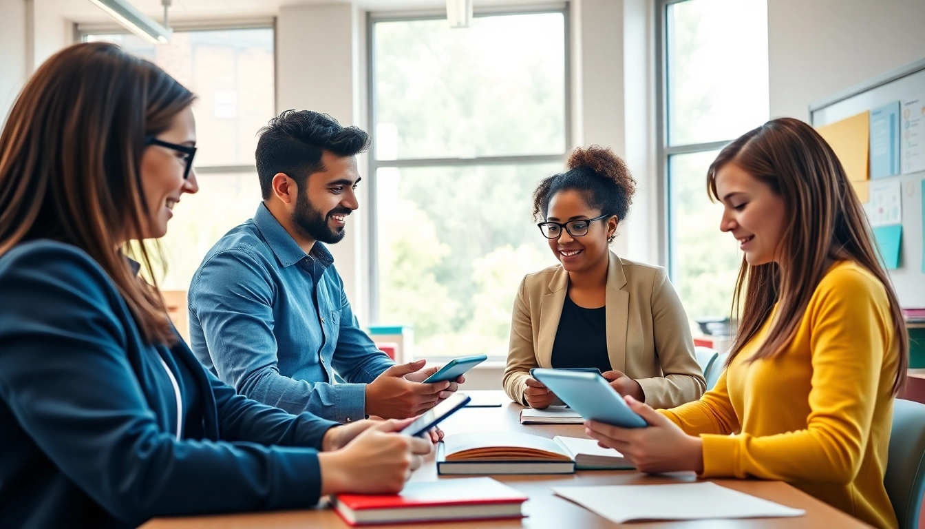Engaged teachers and students collaborating in a modern classroom focused on Education.
