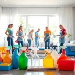 Cleaning Service team efficiently organizing a modern home during a professional clean.