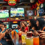 Engaged bettors enjoying the best sports betting sites in Mexico at a lively sports bar atmosphere.