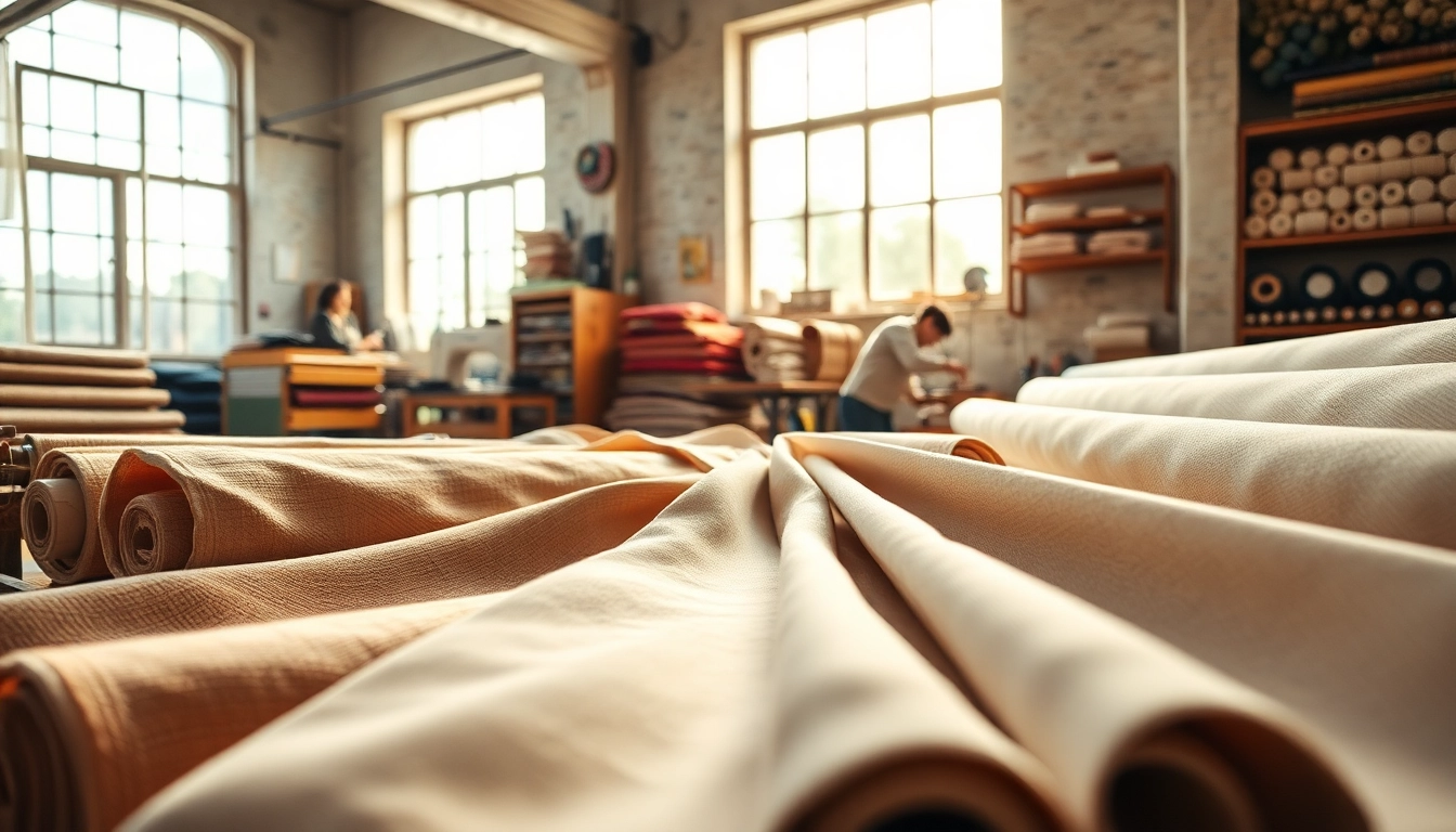 Punta di Roma stof getoond in een textielwerkplaats met artisanale details.