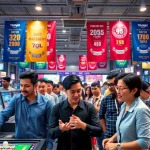 Menampilkan pemain aktif dalam situs togel dengan suasana pasar togel yang ceria dan ramai.