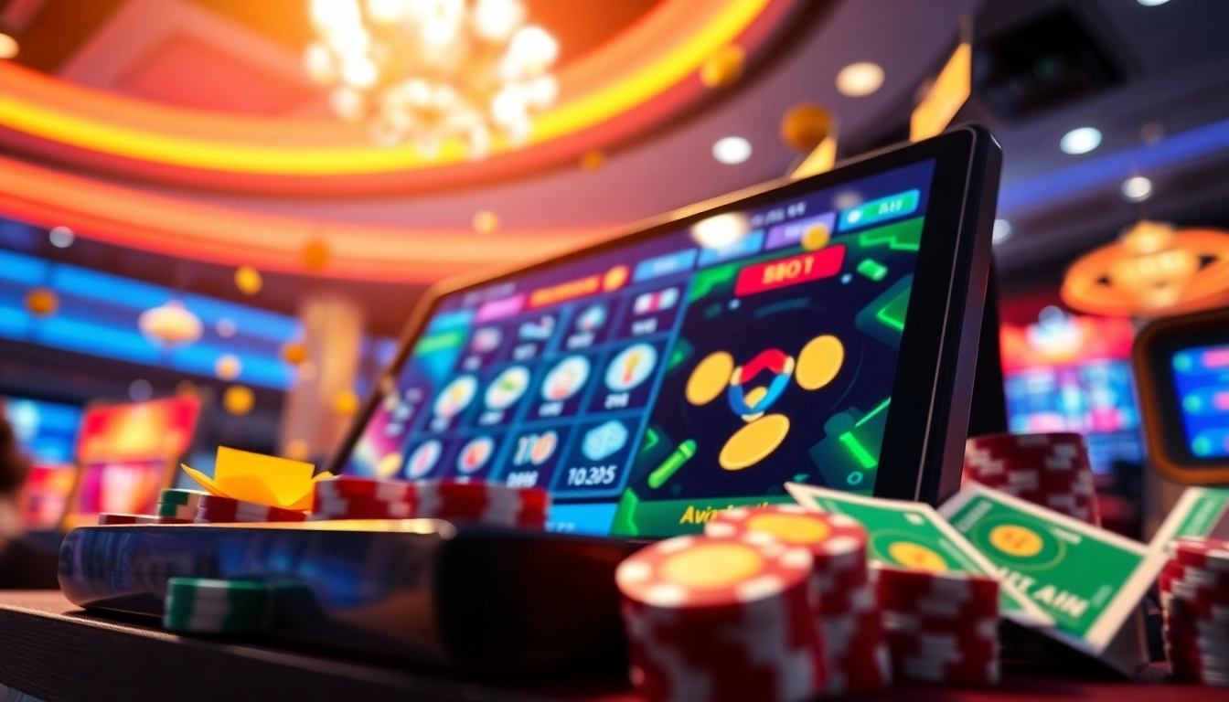 Menggambarkan pengalaman gambling toto togel resmi yang menarik dengan elemen permainan digital modern.