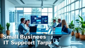 Small Business IT Support Tampa professionals collaborating in a modern office setting.