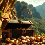 Unearth the treasures of King Solomon's Mine in this stunning treasure chest scene enriched with gold.