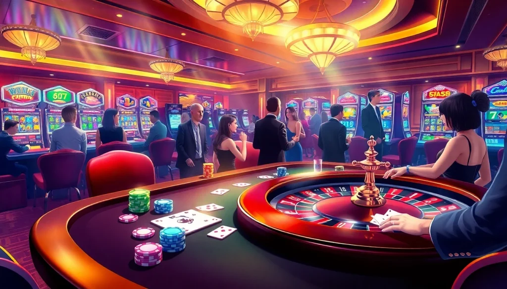 Experience thrilling gameplay at 여기여's vibrant casino with engaging tables and vibrant decor.