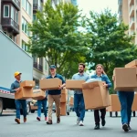 Movers Vancouver team efficiently handling a move in an urban setting with vibrant surroundings.