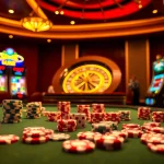 S88 vip players enjoying a thrilling casino atmosphere with poker chips and a spinning roulette wheel.