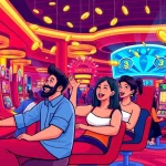 Bermain PASAR88 SLOT dalam suasana kasino yang meriah dan penuh warna.