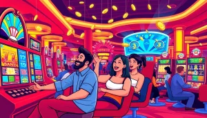 Bermain PASAR88 SLOT dalam suasana kasino yang meriah dan penuh warna.