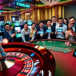 Attractive visual representing a vibrant casino atmosphere with the F168 link and players engaged in a thrilling gaming experience.