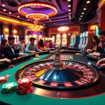 Players enjoying thrilling games at RR88's vibrant casino, featuring roulette and slot machines.