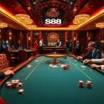 S88 VIP players enjoying high-stakes poker in a luxurious casino atmosphere.