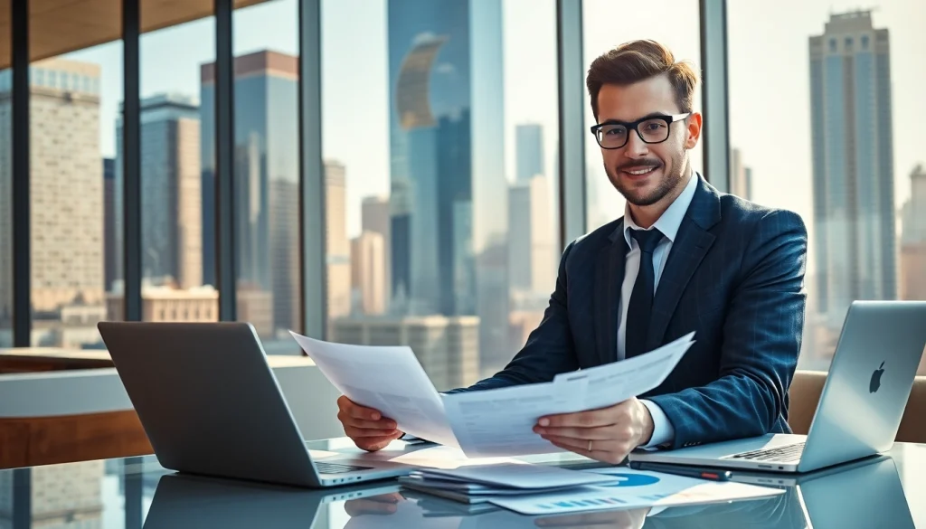 카드깡 관련 문서를 처리하는 금융 전문가의 모습