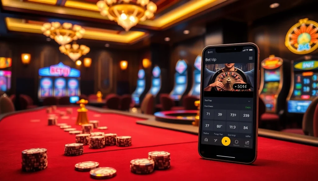 Trải nghiệm trò chơi cược đỉnh cao với ứng dụng Bet VIP trong không gian casino sang trọng.