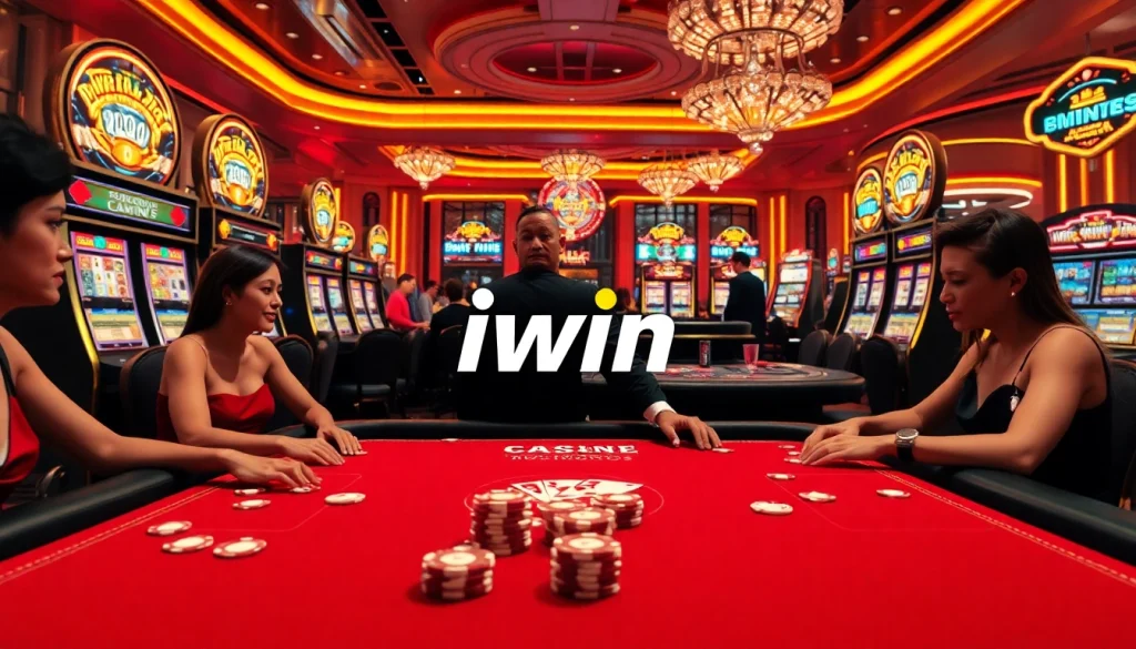 Experience luxury gaming at IWIN with vibrant tables and exciting slot machine action.