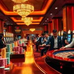 Engaging players at a vibrant casino with vn88, showcasing poker chips and a spinning roulette wheel.