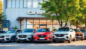 Chirie auto ieftin in Chișinău: modern rental cars showcased outside a welcoming office.