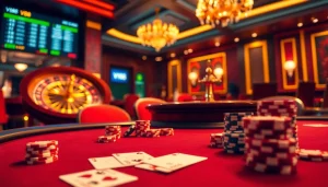 Experience high-stakes gaming at VN88, featuring an elegant poker table and vibrant casino atmosphere.