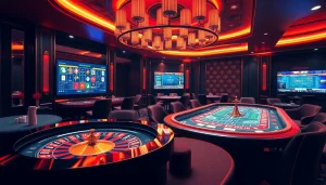Experience luxury gaming at EV88 đăng nhập with vibrant casino visuals showing poker and roulette.