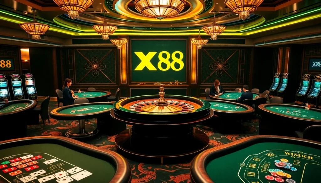 Experience thrilling gameplay at XX 88 casino with vibrant roulette and poker tables.