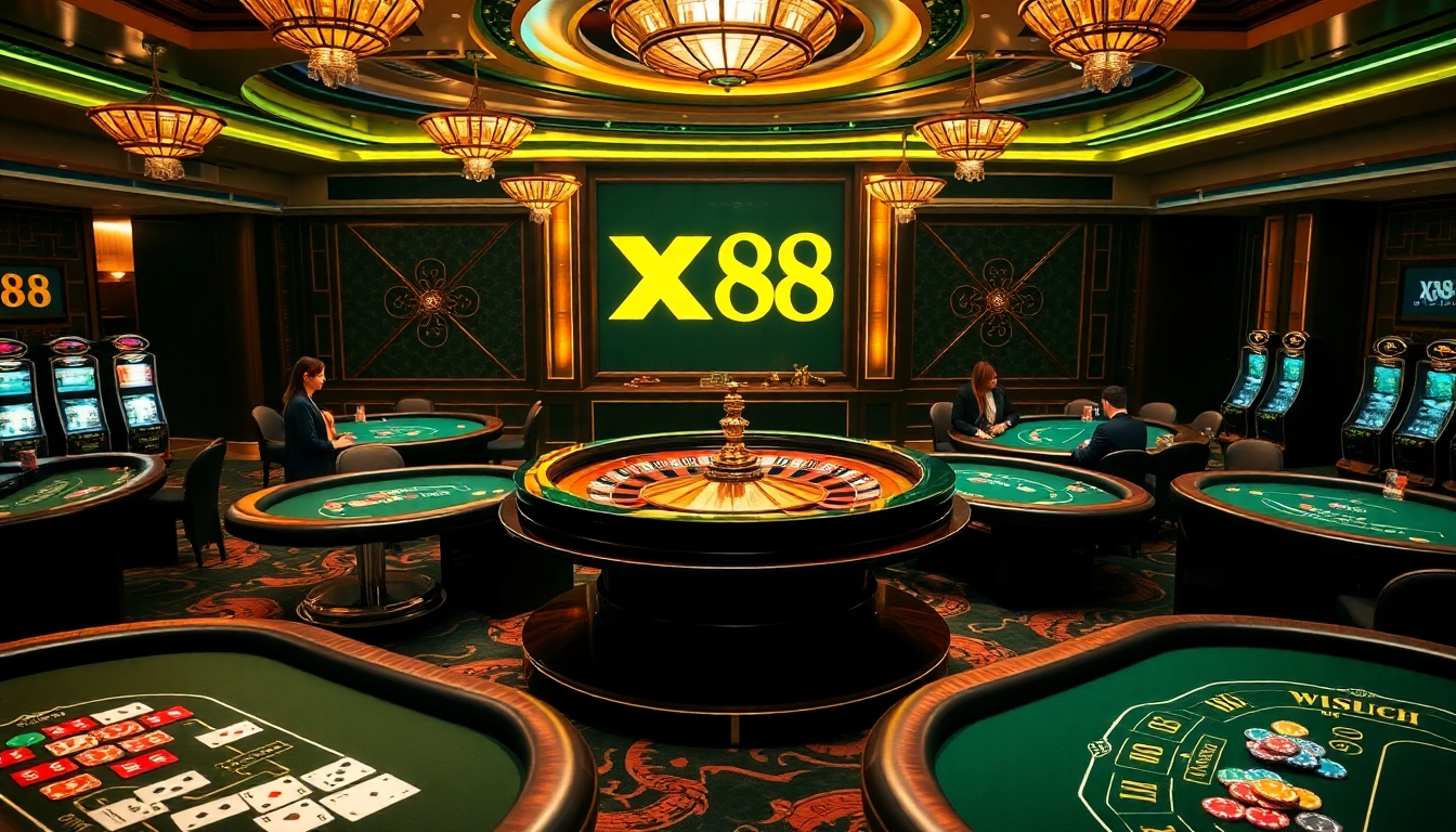 Experience thrilling gameplay at XX 88 casino with vibrant roulette and poker tables.