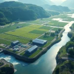 AI-powered crypto mining site with renewable energy sources enhancing profitability.