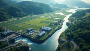 AI-powered crypto mining site with renewable energy sources enhancing profitability.