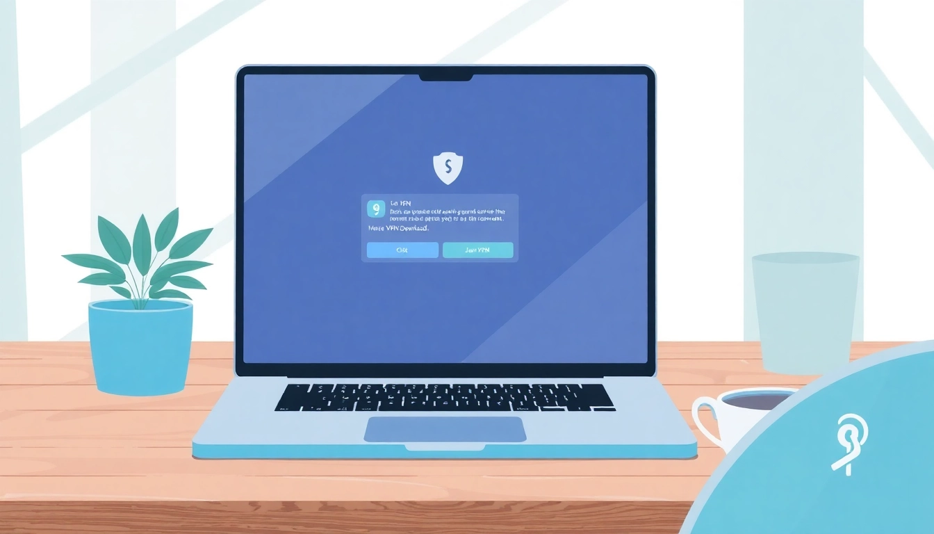 Explore vpn download free with a dynamic laptop setup showcasing the installation process.