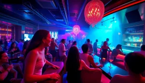 Experience nightlife at Club sxm with elegant patrons, vibrant lights, and captivating performances.