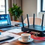 Explore the best vpn router uk in a modern office setting with multiple devices connected.