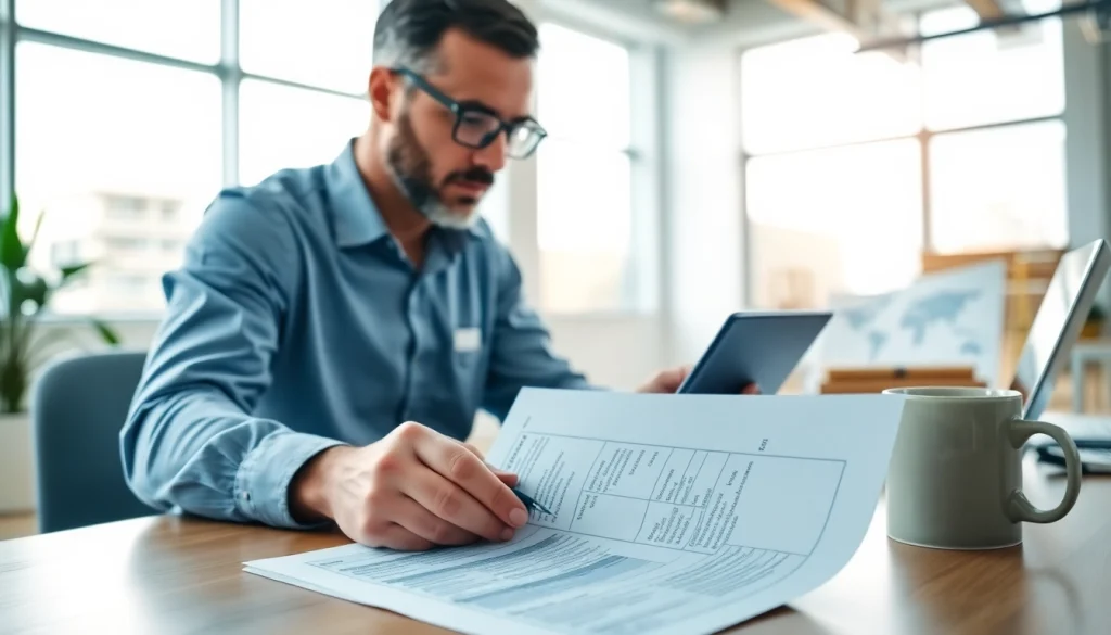 DAS 142 form being reviewed by a contractor in a modern office setting.