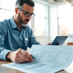 DAS 142 form being reviewed by a contractor in a modern office setting.