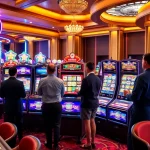 Players celebrating wins in the vibrant 슬롯커뮤니티 casino atmosphere surrounded by colorful slot machines.