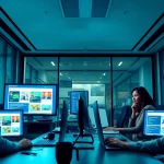 Professional team at công ty thiết kế website collaborating on web design projects