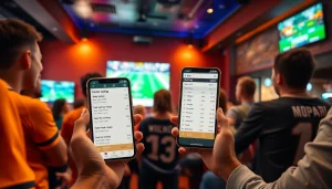 Engaged fans discussing sports betting Nova Scotia in a lively sports lounge.