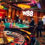 Trải nghiệm cảm giác hồi hộp với W88 qua các trò chơi casino sinh động, chips poker và bàn roulette.