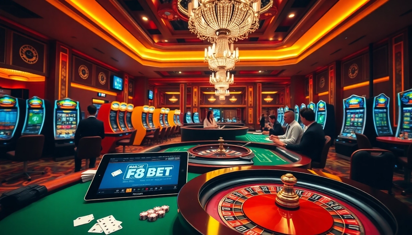Engaging in betting excitement at Nhà cái F8BET with luxurious casino atmosphere.