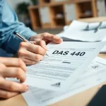 Contractor completing the DAS 140 form in a professional office setup.