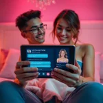 Engaging AI sexting interaction in a cozy bedroom setting with warm ambiance.