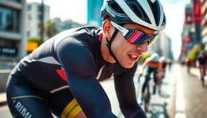 Cyclist competing at high speed in a race, showcasing das 140 in action.