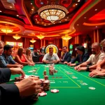 Người chơi thao tác với ứng dụng Bet VIP tại bàn casino sống động đầy phấn khích.