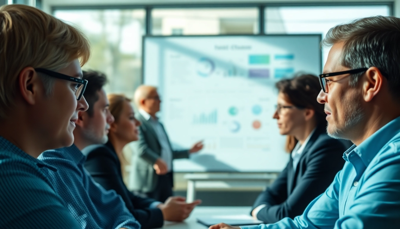 Crisis management consultant facilitating a strategic meeting with colleagues to resolve issues effectively.