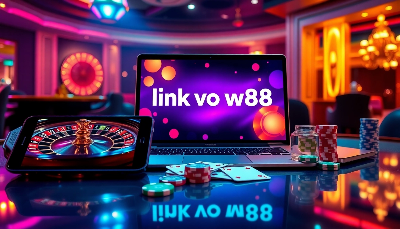 Experience the excitement of link vao w88 with online slots and casino games featured in a luxurious setting.