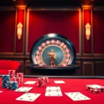 12bet poker table showcasing cards and chips in a luxurious casino atmosphere.